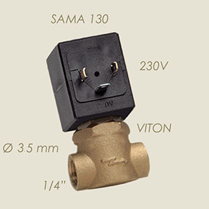 ELECTROVANNE 220V 1/4" SAMA femelle/femelle 130/N   diam : 3.5mm